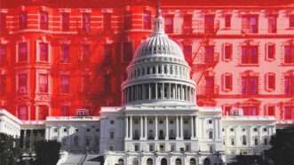 U.S. Capitol in the foreground, an apartment building tinted red in the background | Wirestock/Envato/Ryan Deberardinis/Dreamstime