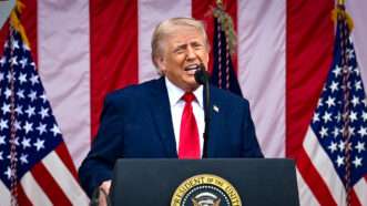 President Donald Trump at a lectern | Kyle Mazza/Pool via CNP/Newscom