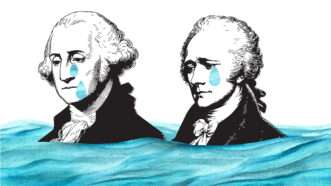 George Washington and Alexander Hamilton with tears on their faces | Illustration: Joanna Andreasson; Source images: iStock, Wikimedia