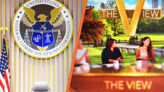 the seal of the Federal Communications Commission next to a still from The View | FCC/<i>The View</i>/YouTube