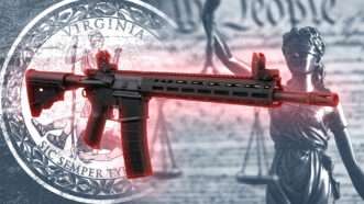 a rifle against a backdrop of Virginia's state seal | Maxim Stukonozhenko/Andrii Savchenko/Mykhailo Polenok/Dreamstime
