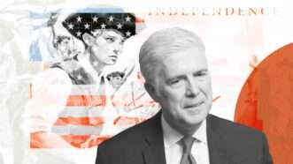 Supreme Court Justice Neil Gorsuch and American Revolution art in the background | Lex Villena/Reason