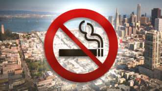 San Francisco skyline, with a no smoking logo | Pockygallery11/Viola Dolas/Dreamstime