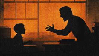 A teacher screams at a student, each of whom are seen in silhouette. | Illustration: Midjourney