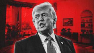 President Donald Trump and Oval Office in a red shade of color | Illustration: Samuel Corum - Pool via CNP/picture alliance/Consolidated News/Joe Sohm/Dreamstime