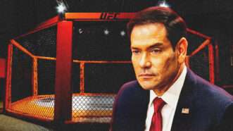 Marco Rubio in front of a UFC cage | Illustration: Bill Clark CQ Roll Call/Newscom/Midjourney