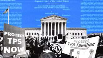 Supreme Court exterior and protesters with signs | Illustration: Adani Samat/Bill Clark CQ Roll Call/Newscom