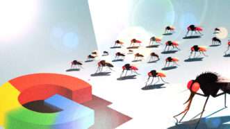 The Google logo, next to an illustration of mosquitoes | Adani Samat/Midjourney