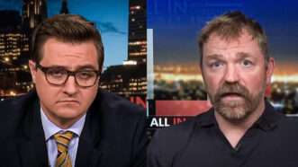 Chris Hayes, on the left, and Graham Platner, on the right | MS NOW/Youtube