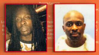 Two pictures of Damon Landor side-by-side against a red background with gold text | The Supreme Court of the United States