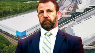 Department of Homeland Security Secretary Markwayne Mullin and a warehouse purchased for use by Immigration and Customs Enforcement | roxburynj/DHS/Aaron Schwartz - Pool via CNP/SIPA/Newscom