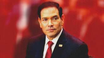 Red background with a photo of Marco Rubio | Bill Clark CQ Roll Call/Newscom