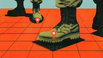 Boots of soldiers with geolocation icons | Illustration: Midjourney