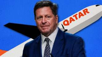 Jay Clayton and a jet with "QATAR" on the side | Photo: Tom Williams/CQ Roll Call/Newscom. Illustration: Midjourney