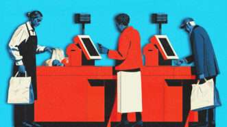 Illustration of self checkout lanes | Midjourney