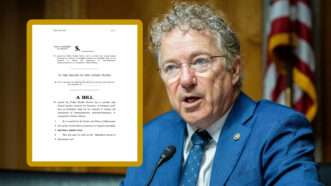 Senator Rand Paul and text from the Expedited Access to Biosimilars Act | Michael Brochstein/Sipa USA/Newscom/senate.gov