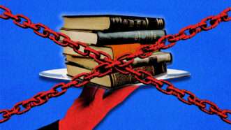 Stack of books with chains across them | Flynt/Mohol/Albond/Dreamstime. Illustration: Fatima Ruiz
