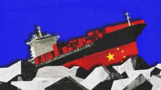 An illustration of a Chinese container ship | Midjourney