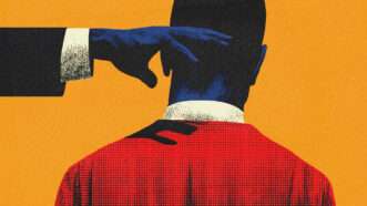 The arm of a man in a suit casts a shadow on the back of a defendant | Midjourney
