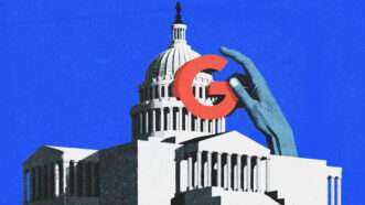The U.S. Capitol building with the Google logo and a hand | Illustration: Google/Midjourney