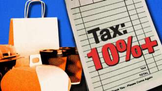 A bill with "Tax 10%+" on it is seen next to food takeout | Illustration: Fatima Ruiz