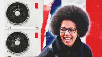 Paris, France, Deputy Mayor Audrey Pulvar and a row of air conditioners | Illustration: Lionel Guericolas/ZUMAPRESS/Newscom/Midjourney