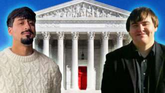 the Supreme Court building flanked by photos of Ali Hemani and Alexander Ledvina | Photos: Ali Hemani/Mark Ledvina/Adam Parent/Dreamstime | Illustration: Fatima Ruiz