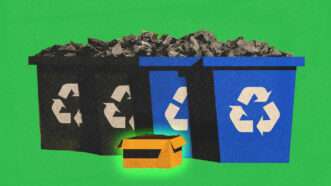 Overflowing trash and recycling bins | Illustration: Midjourney