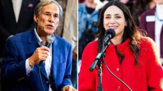 Greg Abbot on the left, Gina Hinojosa on the right | Elvis Martinez-Cartagena/TNS/Newscom/Scott Coleman/ZUMAPRESS