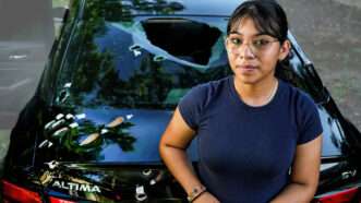 Abigail Trujillo in front of her totaled vehicle | Brett Coomer/Houston Chronicle