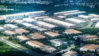 Aerial view of a dense cluster of data centers, including facilities under construction. Aerial perspective of Ashburn, Virginia. | John Mcadorey/Dreamstime