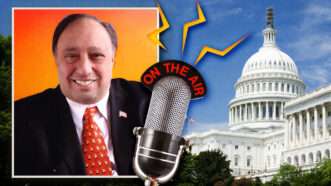 An illustration showing John Catsimatidis, the U.S. Capitol, and a radio microphone | Alberto Dubini/Janet Hastings/Dreamstime/Wiki Commons