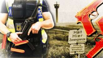German Federal Police (Polizei) | IMAGO/Revierfoto/Gesche M. Cordes/picture alliance/SZ Photo/Newscom/Nikolai Sorokin/Alptraum/Dreamstime. Illustration: Fatima Ruiz