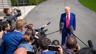 President Donald Trump speaks to reporters | Andrew Leyden/Zuma Press/Newscom