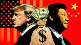 Donald Trump and Xi Jinping, with a bag of money between them | Photo: Loopall/Dreamstime. Illustration: Fatima Ruiz/Midjourney.