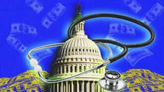 A stethoscope wraps around the dome of the U.S. Capitol like a lasso. | Illustration: Nikolai Sorokin/Hunterbliss/Michaelfair/Dreamstime