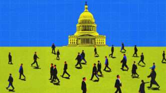 Federal workers mill around aimlessly outside the U.S Capitol. | Illustration: Midjourney