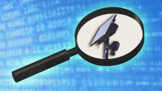 Magnifying glass with a Flock camera in the lense | Illustration: Charles McClintock Wilson/ZUMAPRESS/Newscom/Ivra00/Dreamstime/Midjourney