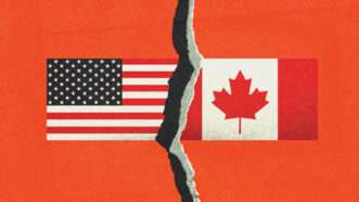 An American flag breaks with a Canadian flag | Illustration: Midjourney