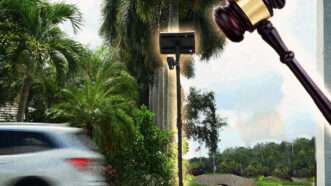 a gavel superimposed on an image of an ALPR camera recording a passing car | Flynt/Dreamstime/mpi10/IMAGO/MediaPunch/Newscom