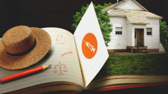 A school house, a notebook with image of a syringe and an Amish straw hat | Georgesheldon/Kimberly638/Dreamstime/eemon2671/mike.shots/Magnific/Mariam Zakaidze