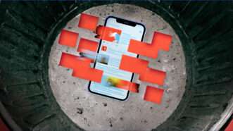 Smartphone at bottom of trash can | Midjourney