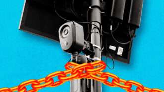 a license plate camera in chains | M. Scott Brauer/Zuma Press/Newscom/Cemil Adakale/Dreamstime/Fatima Ruiz