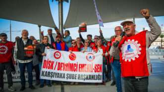 A group of people in Turkey protest the appointment of a trustee over Halk TV. | Idil Toffolo/Dreamstime