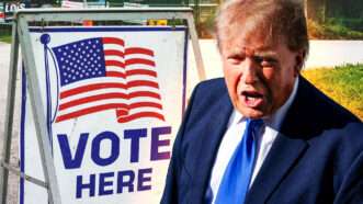 President Trump and a U.S. voting station | Illustration: Sipa USA/Chris Beckett/ZUMA Press/Newscom  Photo: Florin Seitan/Dreamstime.com