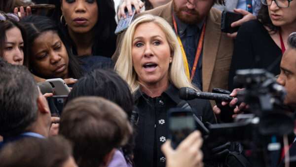 Rep. Marjorie Taylor Greene (R–Ga.) speaks to reporters | Bill Clark/CQ Roll Call/Newscom