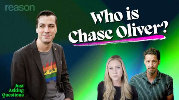 Chase Oliver and the hosts of Just Asking Questions | Photo Credit: Robin Rayne/ZUMAPRESS/Newscom | Illustration by John Osterhoudt