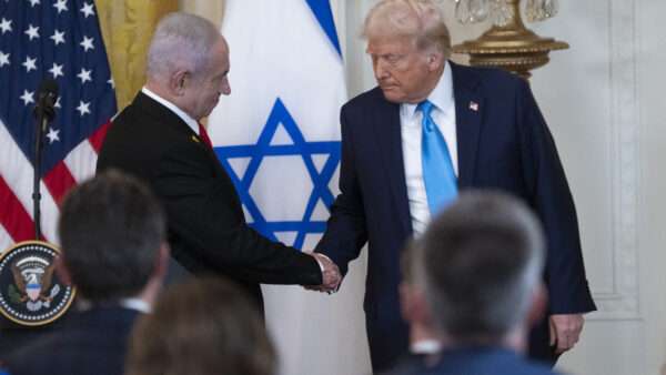 United States President Donald J Trump and Prime Minister Benjamin Netanyahu of Israel shake hands at the conclusion of a news conference at the White House in Washington, DC, February 4, 2025. | Chris Kleponis - CNP/Polaris/Newscom