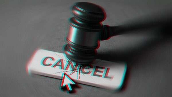 Illustration of a cancel button being struck by a gavel | Illustration: Eddie Marshall | ChatGPT