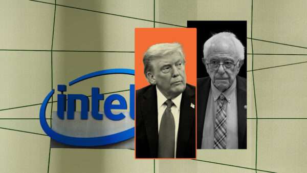 Pictures of Donald Trump and Bernie Sanders next to the Intel logo | Illustration: Eddie Marshall | BONNIE CASH | UPI |Abaca Press | Abaca | Sipa USA | Newscom | Gavril Margittai | Dreamstime.com | Luca Bravo | Unsplash